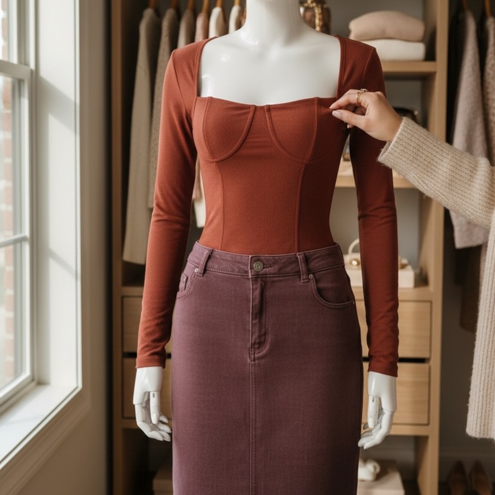 SHEIN Brown Mesh Top and Skirt Set Large - Picture 6 of 11